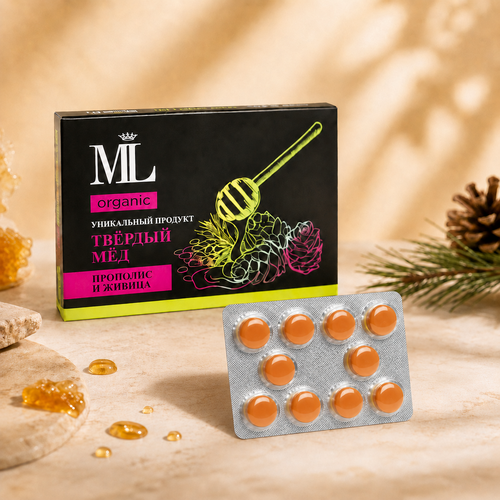 Медовые леденцы «ТВЁРДЫЙ МЁД» Прополис + Живица